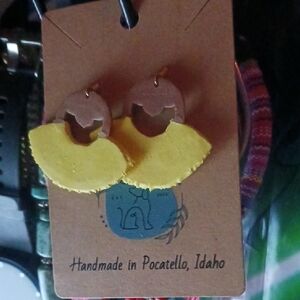 Yellow and Brown Layered Leather Earrings